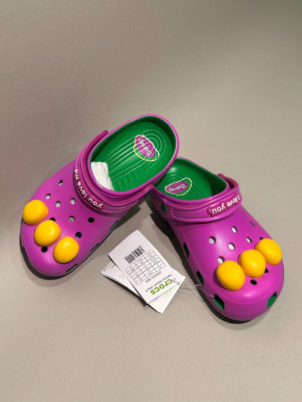 Crocs x Barney Classic Clog in Purple & Green — size J3